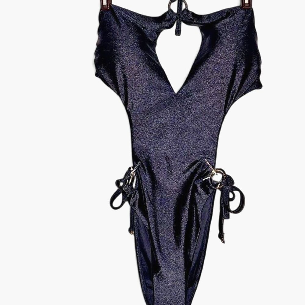 NWT Deadstock Victoria's Secret Glam Rings Halter Monokini Rich Navy Blue XL